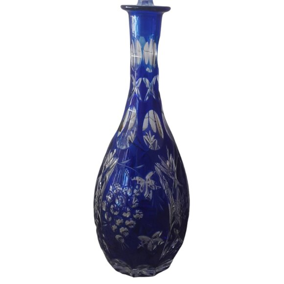 Bavarian Genuine Lead Crystal Cobalt Blue Decanter w/ stopper. West Germany - Picture 3 of 8
